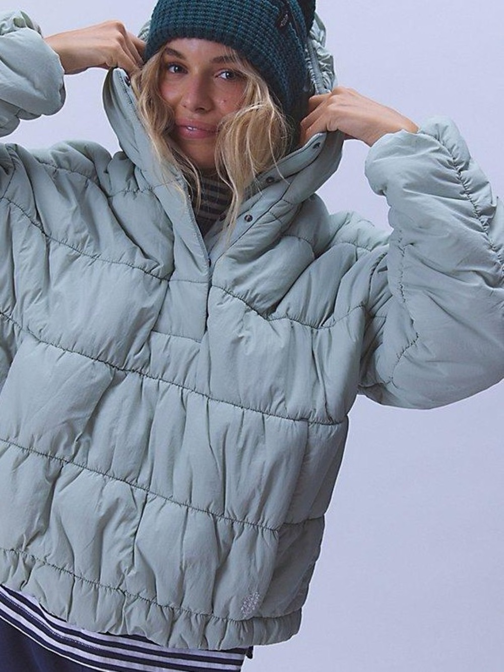NWT FREE PEOPLE MOVEMENT Polly Puffer Pullover | Green Tea MSRP $198 S Oversized